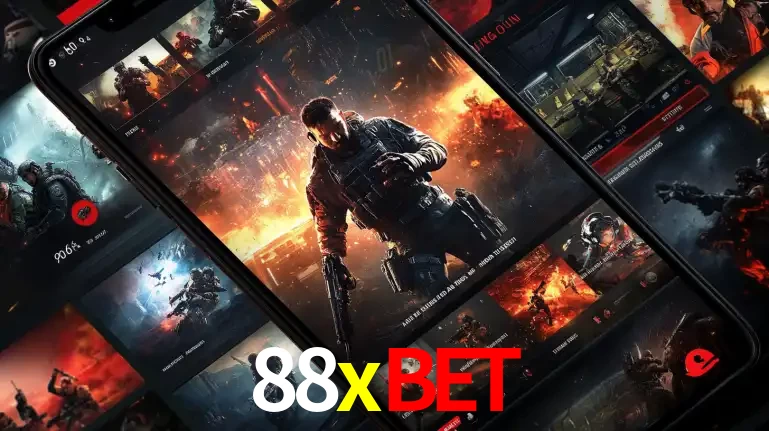 Tela de um celular exibindo uma galeria de jogos de tiro com temática militar, mostrando a variedade de e-sports disponíveis para apostas na plataforma de entretenimento 88xbet.