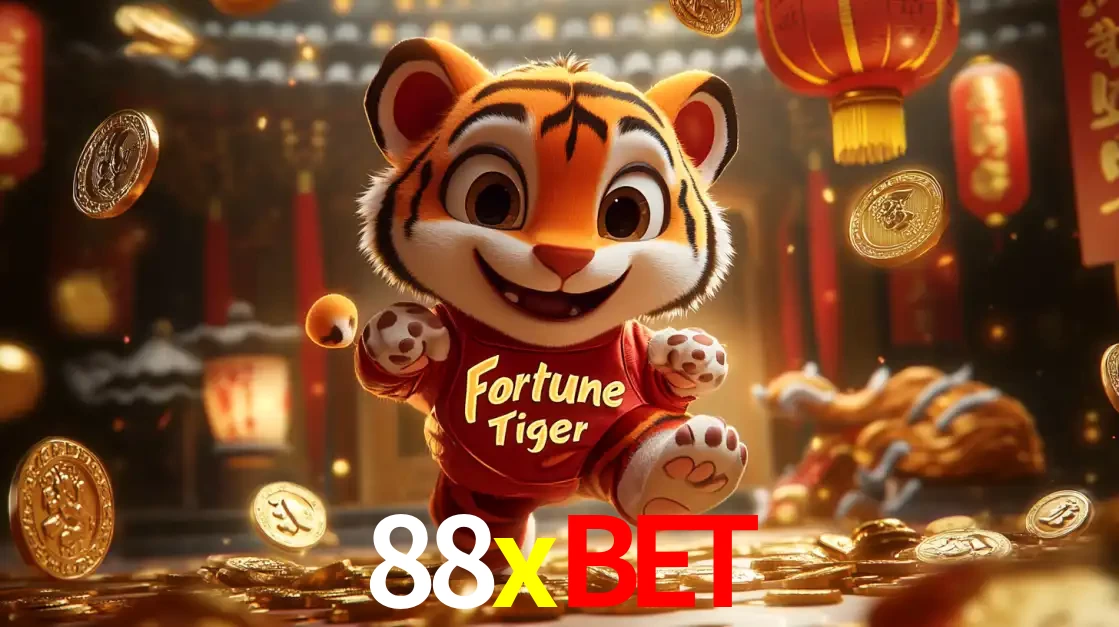 O alegre personagem do Fortune Tiger correndo sobre um caminho de moedas de ouro, simbolizando os grandes prêmios e a diversão do popular jogo de slot do 88xbet.